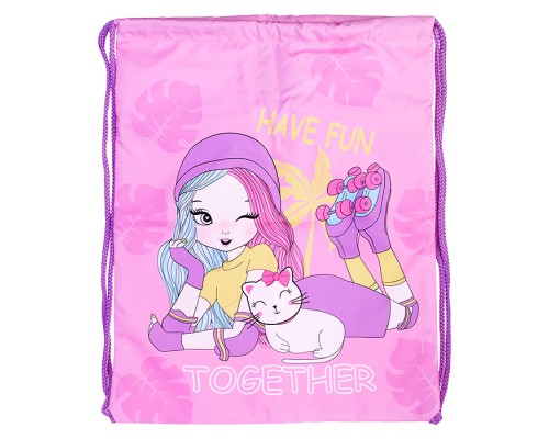 Мешок для обуви "Девочка на роликах" 1 отделение, 350х430мм, полиэстер, петля для подвеса, карман с молнией на оборотной стороне