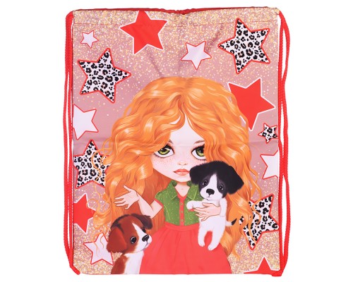 Мешок для обуви "Девочка и щенки" 1 отделение, 330х420мм, петля для подвеса, полиэстер, 210 ден