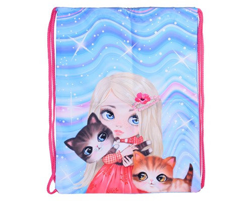 Мешок для обуви "Девочка и котята" 1 отделение, 330х420мм, петля для подвеса, полиэстер, 210 д