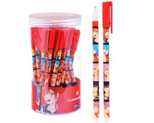 Ручка гелевая прорезиненная Аниме "Подружки" цвет чернил синий, 0,5 мм в пластиковом тубусе