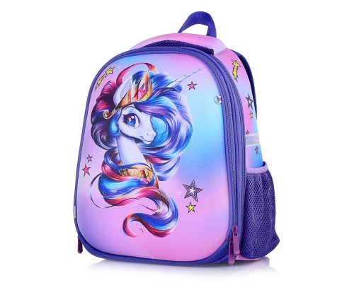 Рюкзак каркасный "Единорог" формованный из полимеров, материал: нейлон, полиэстер, полноцветная печать, 2 отделения на молнии, 2 бегунка на каждой молнии, 1 вместительный боковой карман, светоотражатели, жесткая эргономичная спинка; широкие, рег
