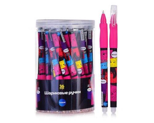 Ручка шариковая прорезиненная Аниме "Цветные квадраты", с эргономичной резинкой для пальцев, цвет чернил синий, 0.7мм.