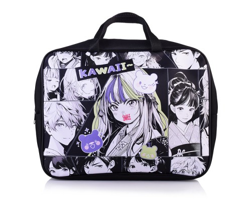 Папка - сумка "Аниме. Smile" А4, боковина - 75 мм. Предназначена для хранения альбомов, рисунков и прочих принадлежностей для школы и творчества. Модель выполнена из  полиэстера. Папка оснащена текстильными ручками, имеется одно основное отделен