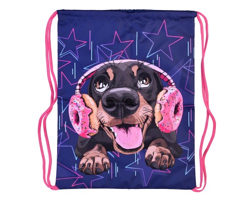 Мешок для обуви "Пес в наушниках" 1 отделение, 330х420мм, петля для подвеса, полиэстер, 210 ден
