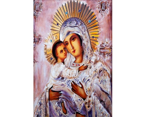 Алмазная мозаика 30х40 "Дева Мария с младенцем" без подр., с полн. заполн. (30цв) (блест.)