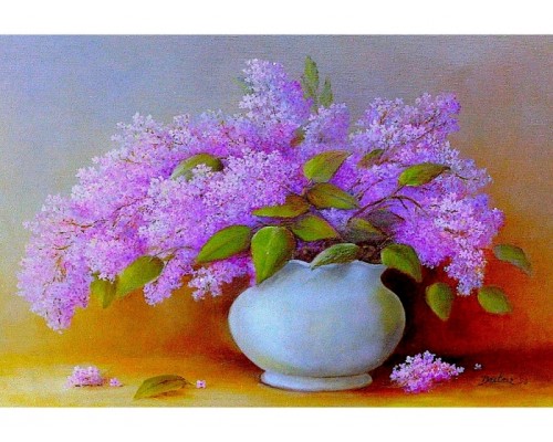 Алмазная мозаика 30х40 "Пушистая сирень" без подр., с полн. заполн. (30цв) (блест.)