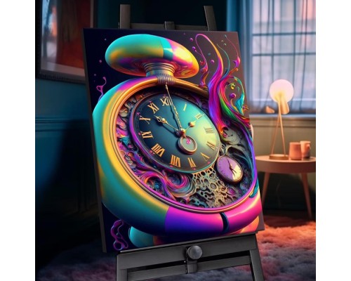 Картина по номерам 40х50 "Радужные часы" с кристаллами из хрусталя (24 цвета)