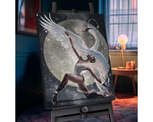 Картина по номерам 40х50 "Грация лебедя" с кристаллами из хрусталя (18 цветов)