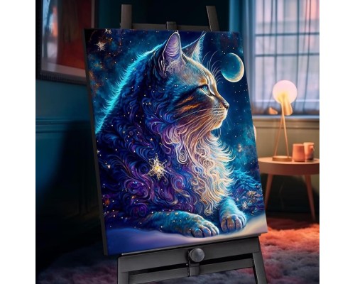 Картина по номерам 40х50 "Космический кот" с кристаллами из хрусталя (22 цвета)