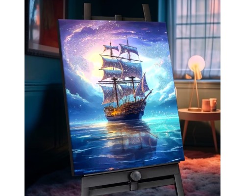 Картина по номерам 40х50 "Вечерний штиль" с кристаллами из хрусталя (27 цветов)