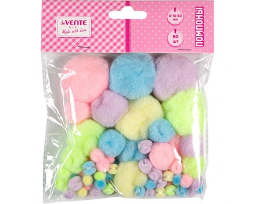 Набор помпонов для творчества "DIY" 60 шт, ассорти размеров и цветов