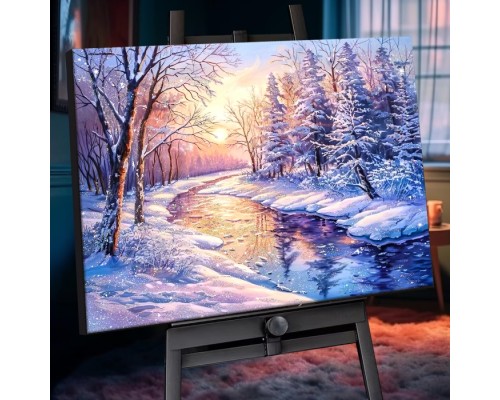 Картина по номерам 40х50 "Зимний рассвет" с кристаллами из хрусталя (28 цветов)