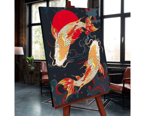 Картина по номерам 40х50 "Карпы Кои" со светящейся краской (14 цветов)