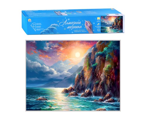 Алмазная мозаика квадратная 30x40 " Скалы в лунном свете" без подр., с полн.зап. (класс.) (30цв)