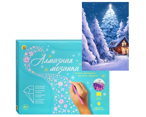 Алмазная мозаика 17х22 "Зимняя ночь" c подр., с полн. заполн. (21цв) (класс.)