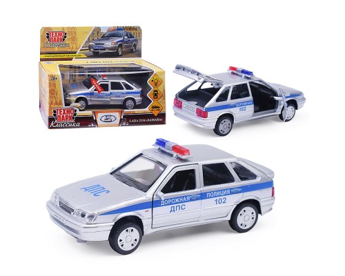 Машина металл свет-звук LADA-2114 "Samara" Полиция 12 см, (двери, багаж.) в коробке