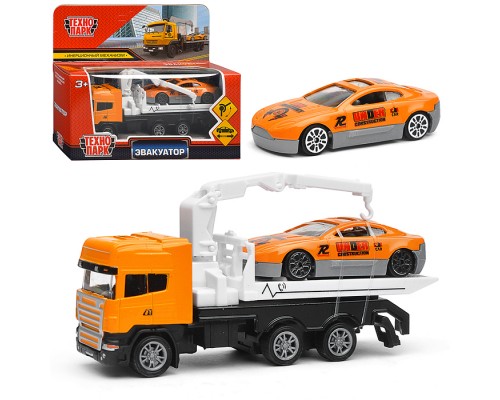 Машина металл Эвакуатор 12см, с машиной 7см, инерция подвижный кран, в коробке