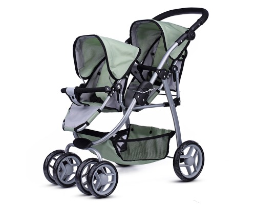 Коляска для кукол (для двойни)металлическая,прогулочная,с тентом,с корзиной,в пакете