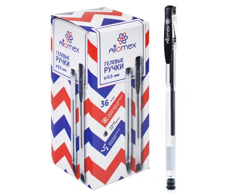 Ручка гелевая "Attomex" d=0,5 мм, прозрачный корпус с металлическим наконечником, сменный стержень, индивидуальная маркировка, черная