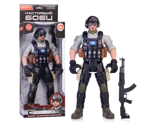 Солдат 31 см с оружием "Настоящий боец" BOX 40,5x15x6,5см, спецназовец в очках