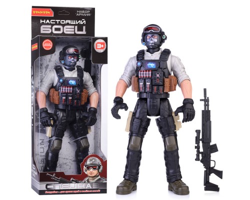 Солдат 31 см с оружием "Настоящий боец" BOX 40,5x15x6,5см, спецназовец в маске.