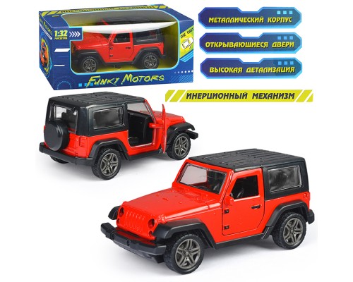 Красная инерционная машинка с черной крышей die-cast,1:32, открывающиеся двери