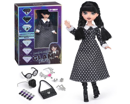 Модная кукла Glam Divas Вэнди с аксессуарами, платье в горох 25 см.