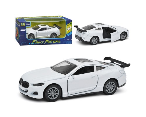Белая инерционная машинка со спойлером die-cast,1:32, открывающиеся двери