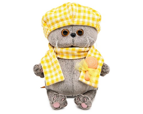 Кот Басик BABY в берете и шарфе в клетку