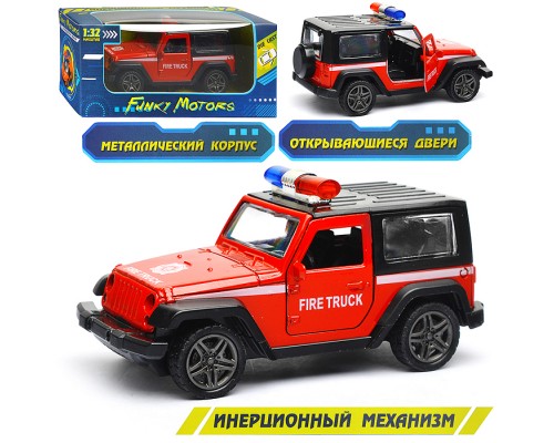 Красная инерционная служебная машинка Джип die-cast,1:32, открывающиеся двери