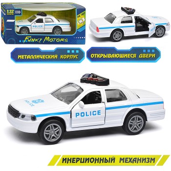 Белая инерционная служебная машинка Купе die-cast,1:32, открывающиеся двери