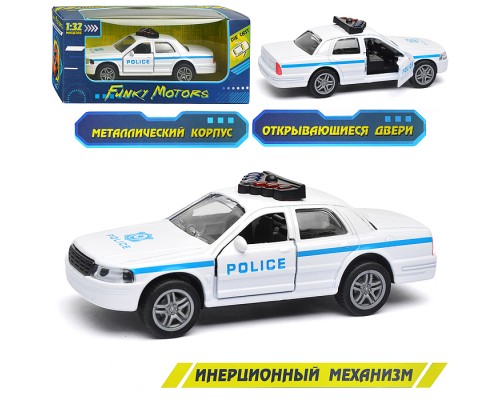 Белая инерционная служебная машинка Купе die-cast,1:32, открывающиеся двери