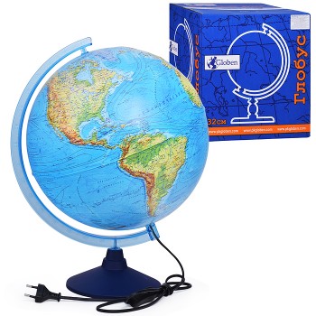 Глобус Земли физико-политический 320мм с подсветкой Рельефный Классик Евро