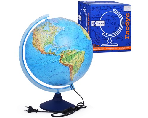 Глобус Земли физико-политический 320мм с подсветкой Рельефный Классик Евро