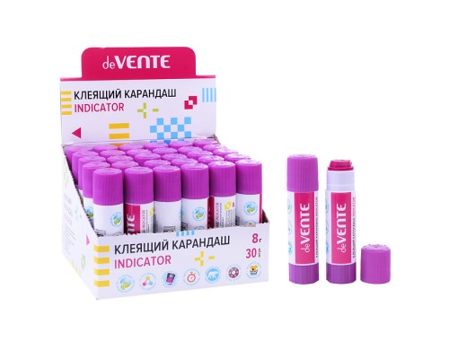 Клеящий карандаш PVA основа "Indicator" 08 г круглый фиолетовый (при высыхании - прозрачный) в картонном дисплее с пластиковым поддоном