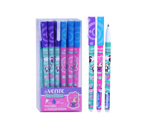 Ручка гелевая стираемая "NicoNico" d=0,5 мм, 2 дизайна корпуса ассорти, с ластиком, сменный стержень, индивидуальная маркировка, синяя