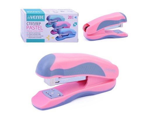 Степлер "Pastel" 24/6&26/6 (мощность 20 листов, глубина скрепления 45 мм) пластиковый с каучуковой вставкой, в картонной коробке, 3 пастельных цвета ассорти