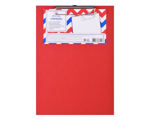 Клипборд "Attomex" A4 (226x315 мм) толщина картона 1,75 мм, покрытие ПВХ 150 мкм, ширина прижима 12 см, в пластиковом пакете, красный