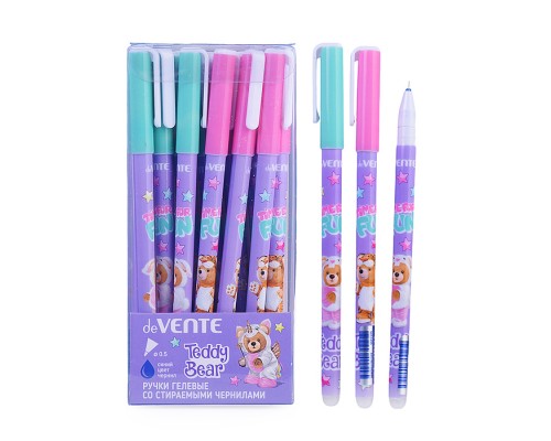 Ручка гелевая стираемая "Teddy Bear" d=0,5 мм, 2 дизайна корпуса ассорти, с ластиком, синяя