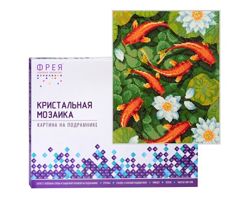 Кристальная (алмазная) мозаика на подрамнике 40х30 "Карпы Кои"