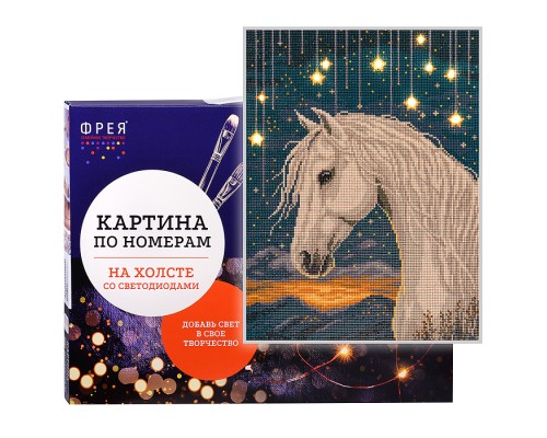 Кристальная (алмазная) мозаика на подрамнике 30х40 "Лунный конь" (со светодиодами)