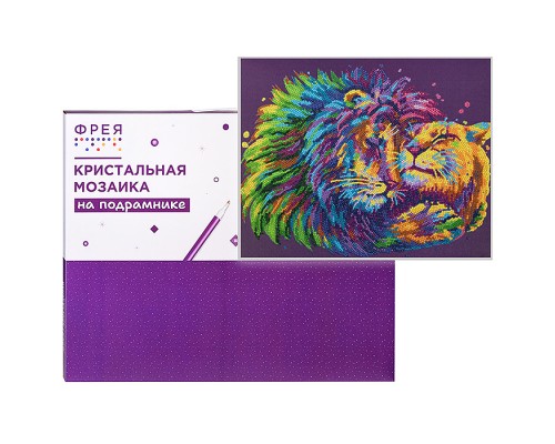 Кристальная (алмазная) мозаика на подрамнике 40х30 "Львиные ласки"