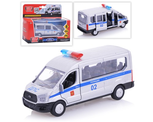 Машина металл. Ford Transit Полиция 12см, (открыв. двери) инерц. в коробке
