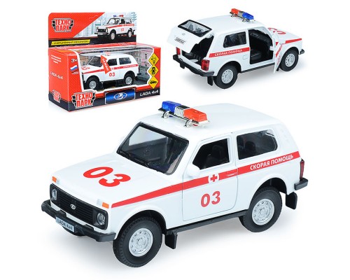 Машина металл. Lada 4x4 Скорая 12см,(открыв. двери,свет-звук) инерц. в коробке