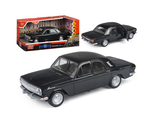 Машина пластик ГАЗ-2401 23 см, (двери, свет-звук, 4 кноп, черный) инерц, в коробке