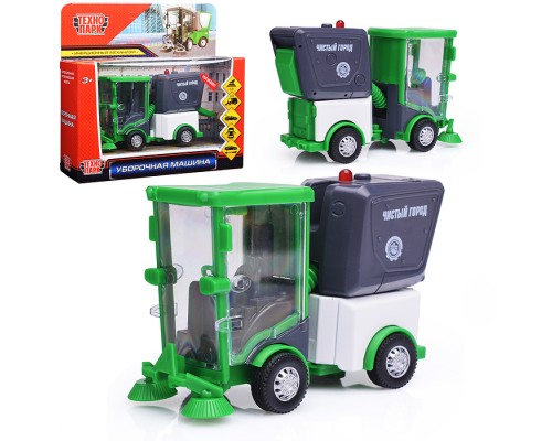 Машина металл "Уборочная машина" 11 см, свет-звук, двери, багаж, зеленый,