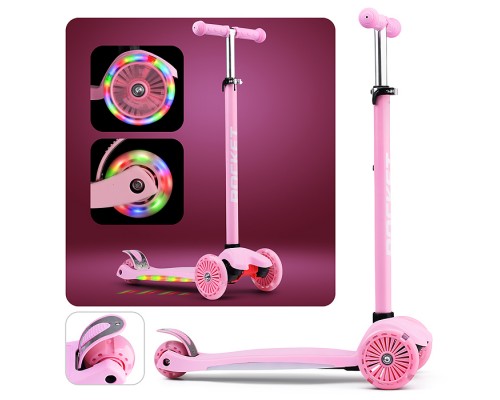 Самокат 3-х колесный ROCKET,колеса PU со светом, ABEC 7, розовый