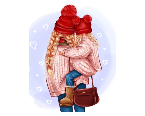 Алмазная мозаика 17х22 "Мама с дочкой" с подр., с полн. заполн. (19цв) (блест.)