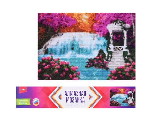 Алмазная мозаика 21*30см "Беседка у водопада" (полное заполнение)