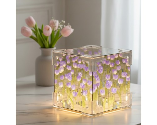 Набор для творчества-светильник "Куб" сиреневые тюльпаны, в пакете